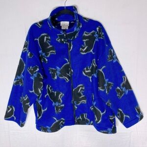 Figs, Twigs & Thing Ma Jigs Blue Fleece Scottie Dog Print Zip Front Sweater M